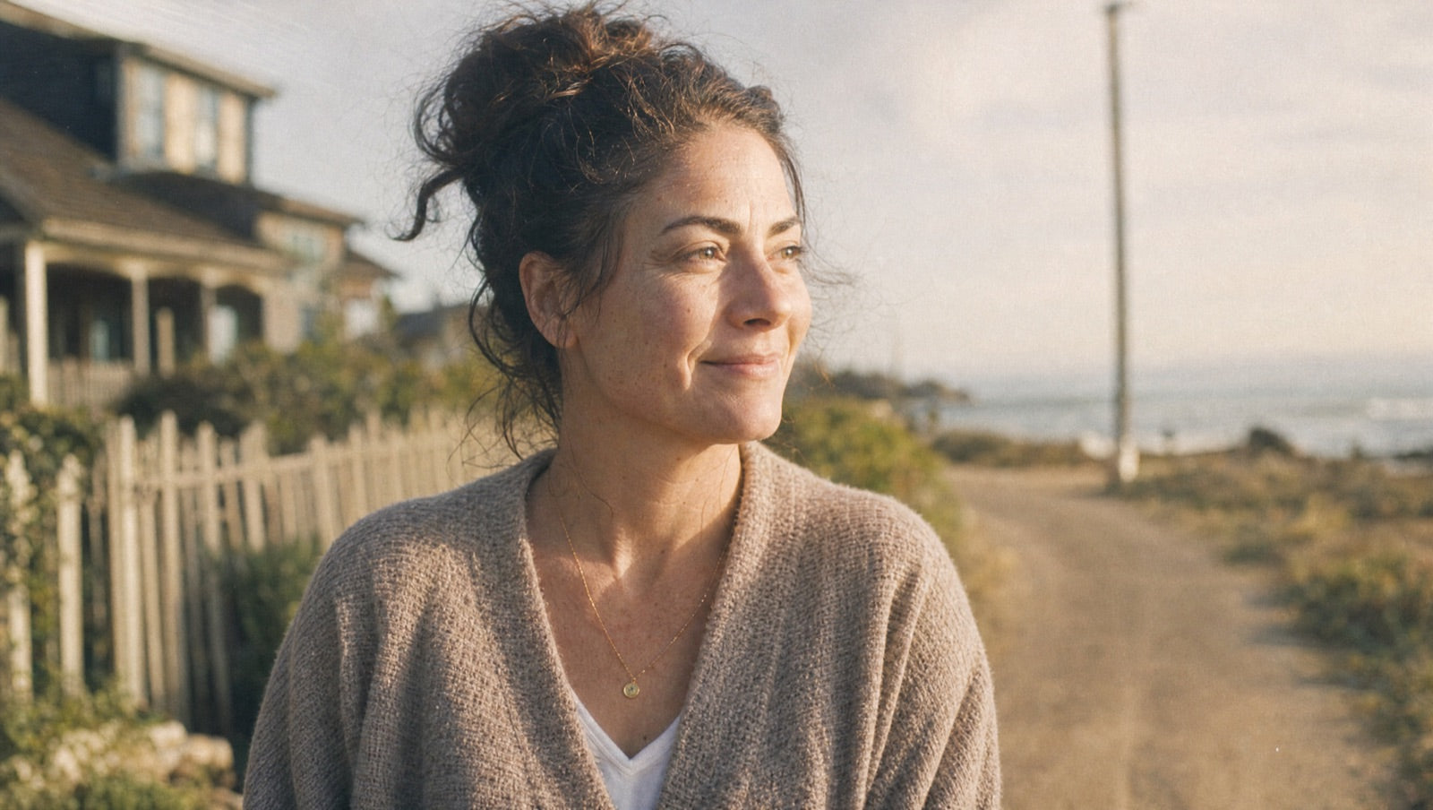 A woman outdoors in morning light looking calm, steady and finally believed