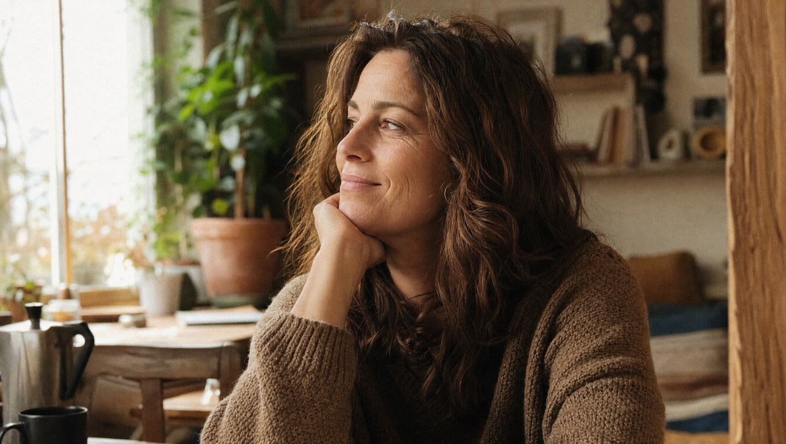 A woman looking clear-eyed, settled and relieved, the mystery finally solved
